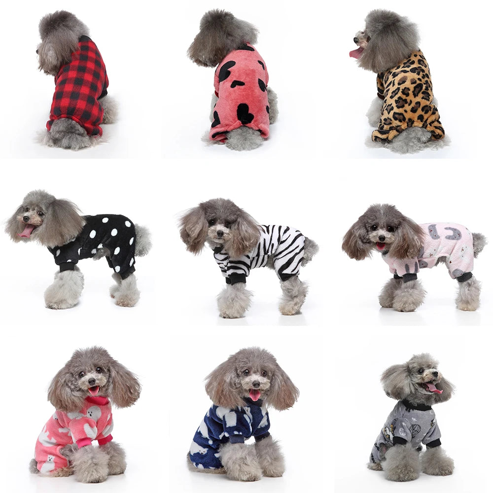 Dog Winter Pajamas Pomeranian Overalls Pajamas Halloween Print Warm Jumpsuits for Small Puppy Clothes for Dogs Chihuahua